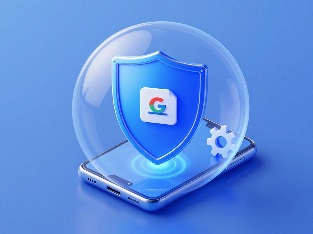 Illustration showing Factory Reset Protection as a security shield around a smartphone