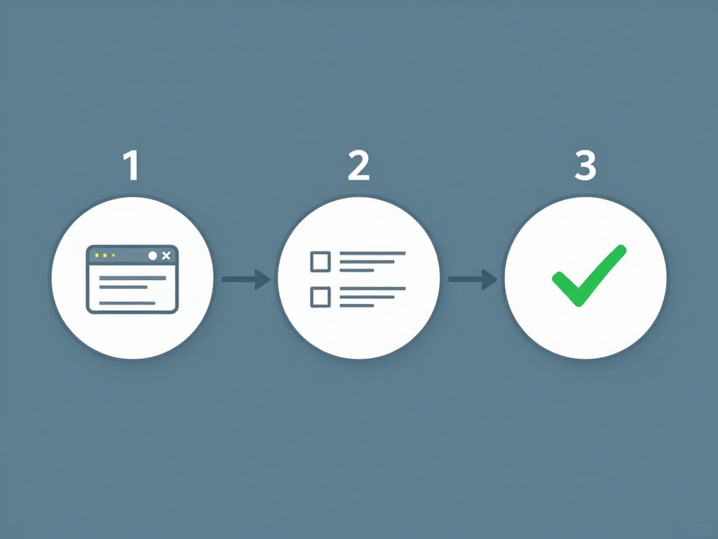 Illustration of the first three steps in the FRPRemoval process: visit the website, fill the form, complete verification