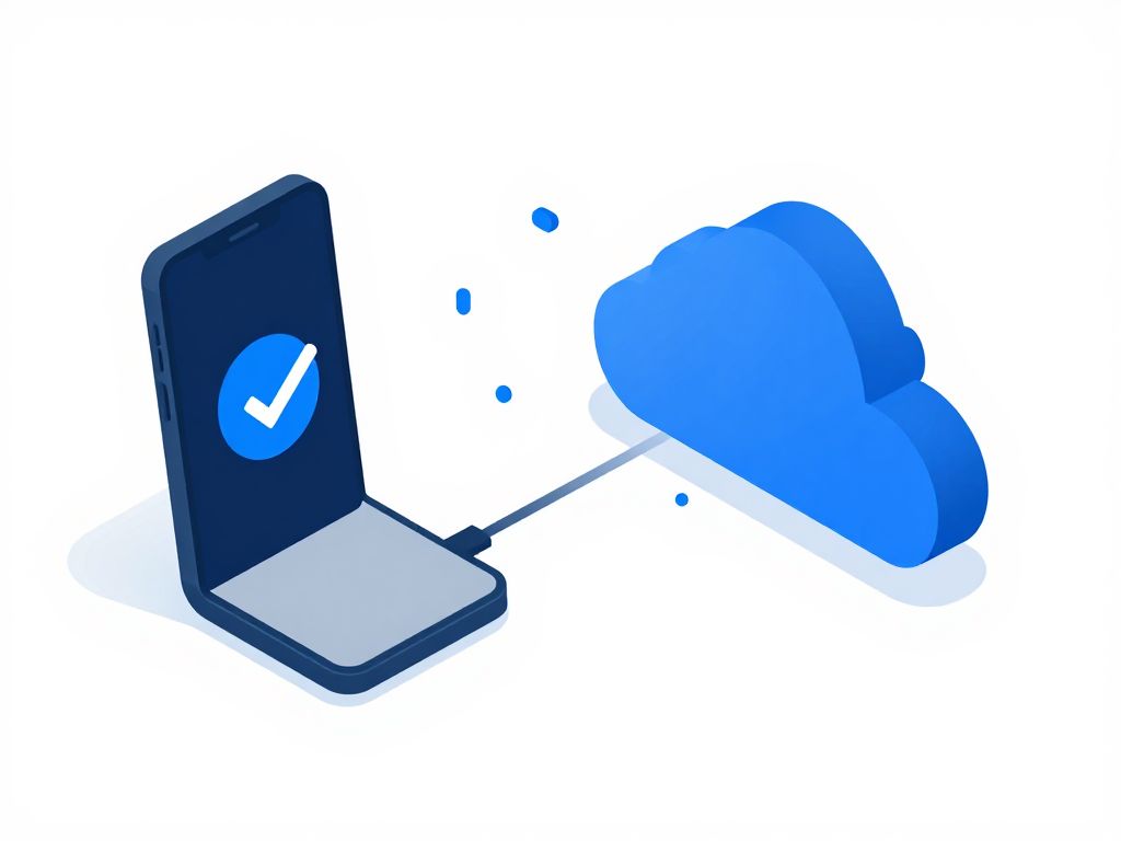 Illustration of a smartphone connected to a cloud server with a checkmark, representing the FRPRemoval online bypass process completing successfully