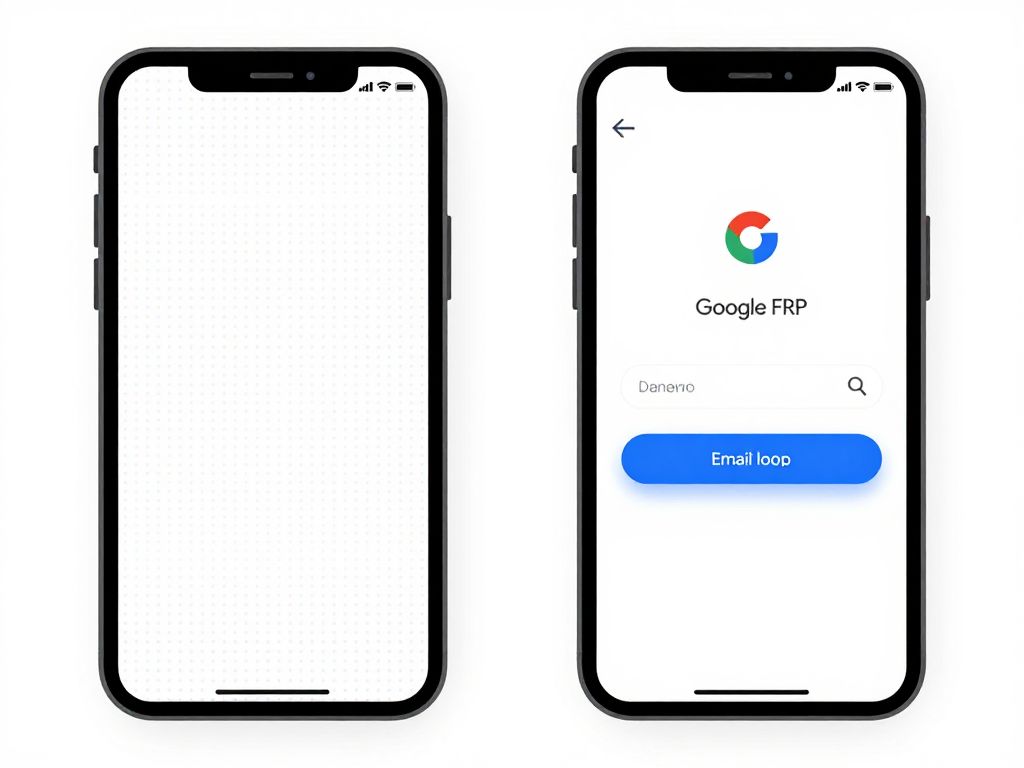 Comparison illustration showing a pattern lock screen versus a Google FRP verification screen