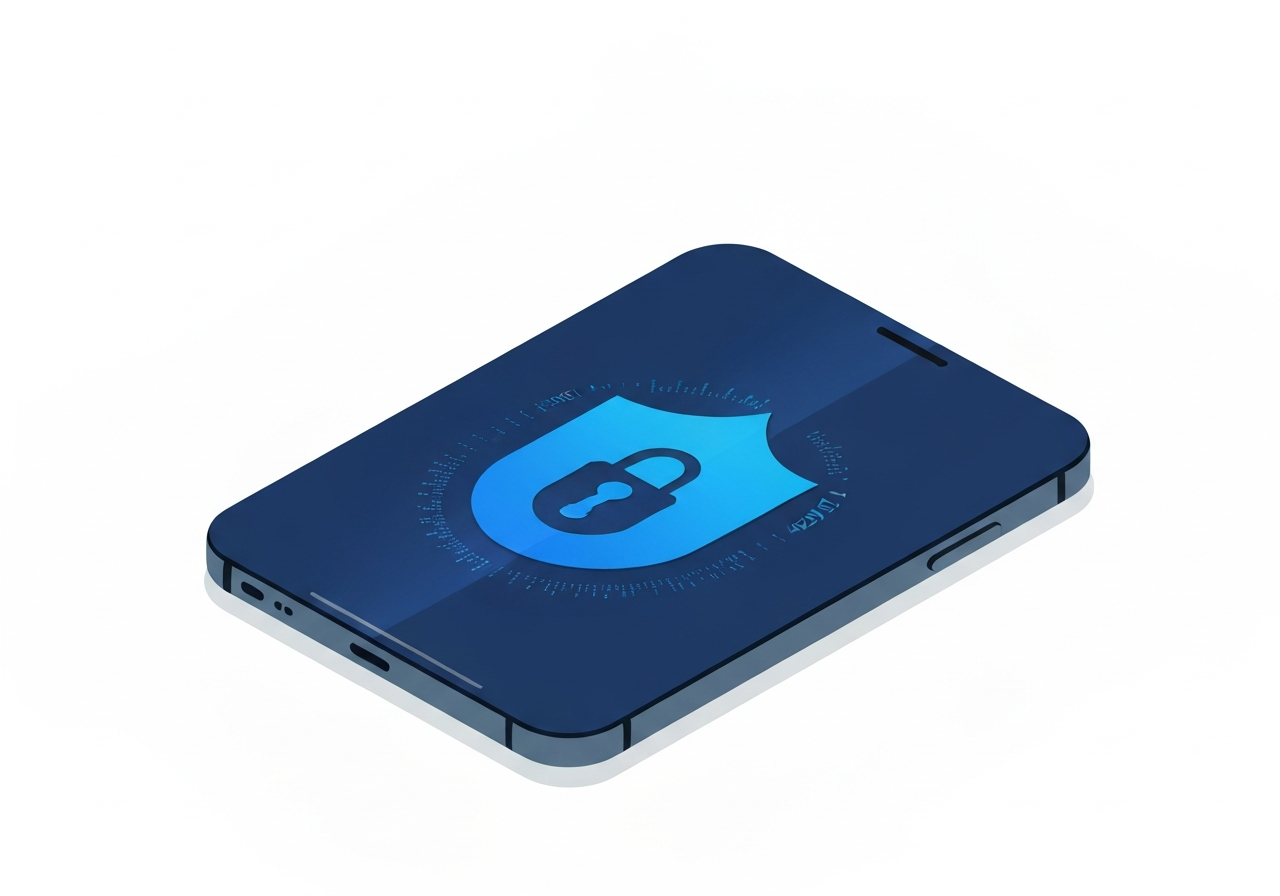 Smartphone screen showing a secure digital shield representing Factory Reset Protection