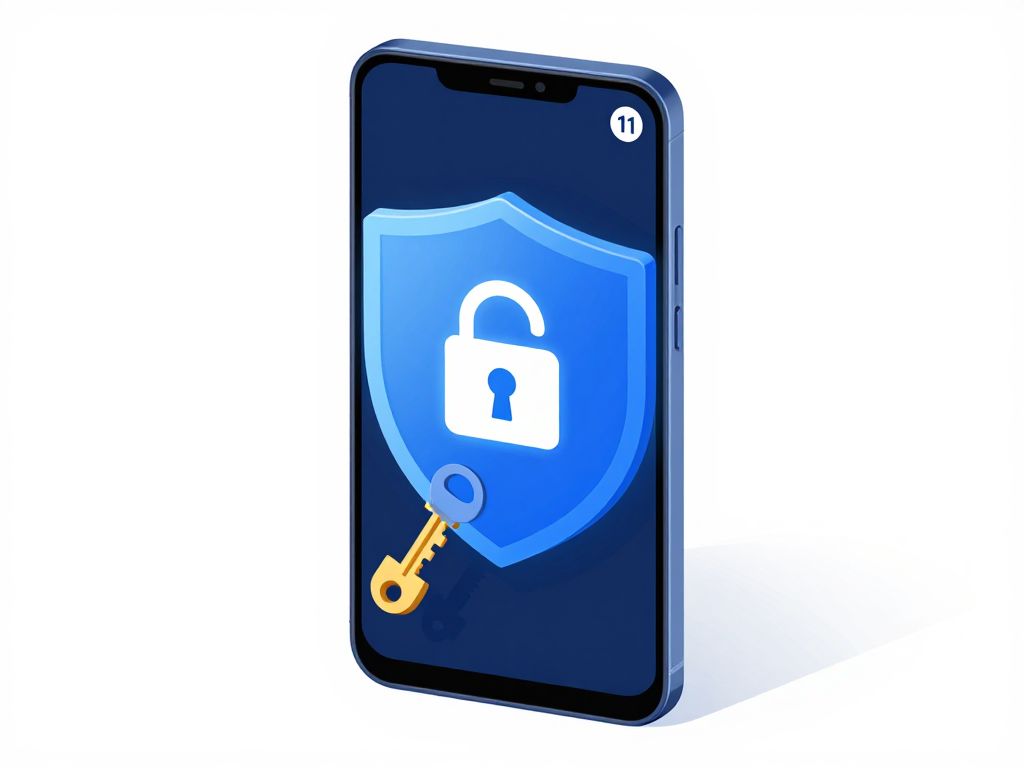 Android 11 smartphone with FRP security lock being unlocked by a digital key