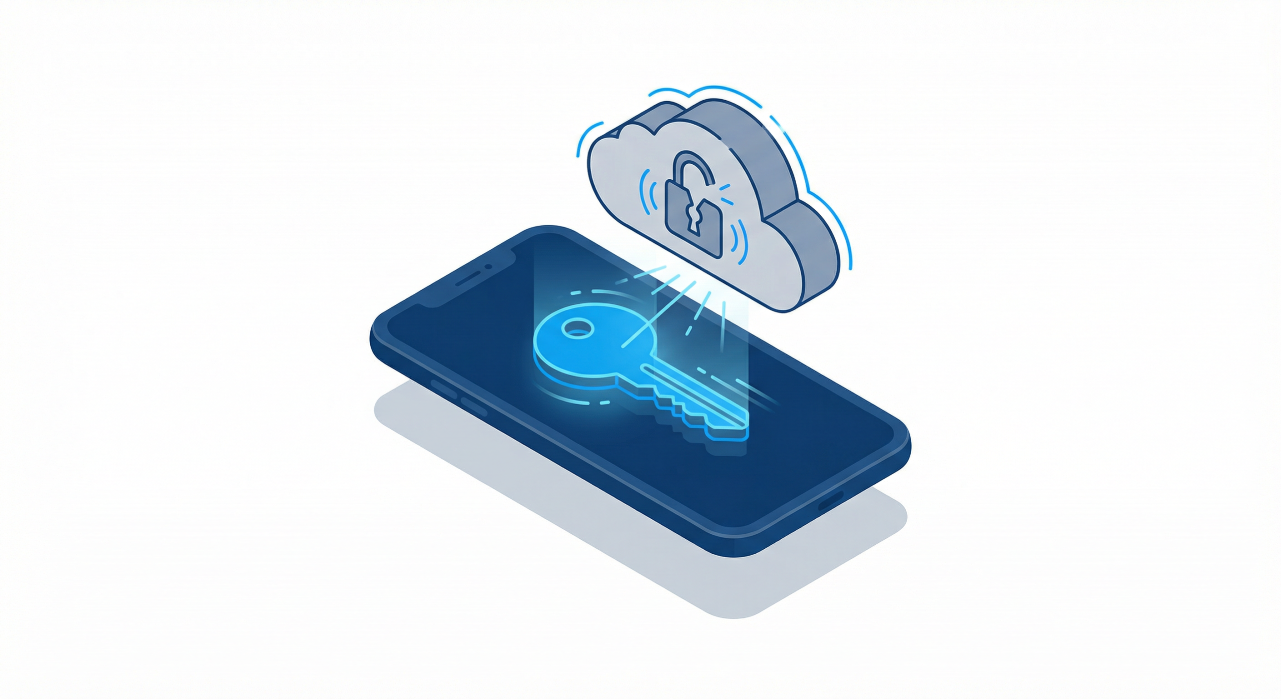 Android 14 smartphone with digital key unlocking a secure cloud symbol