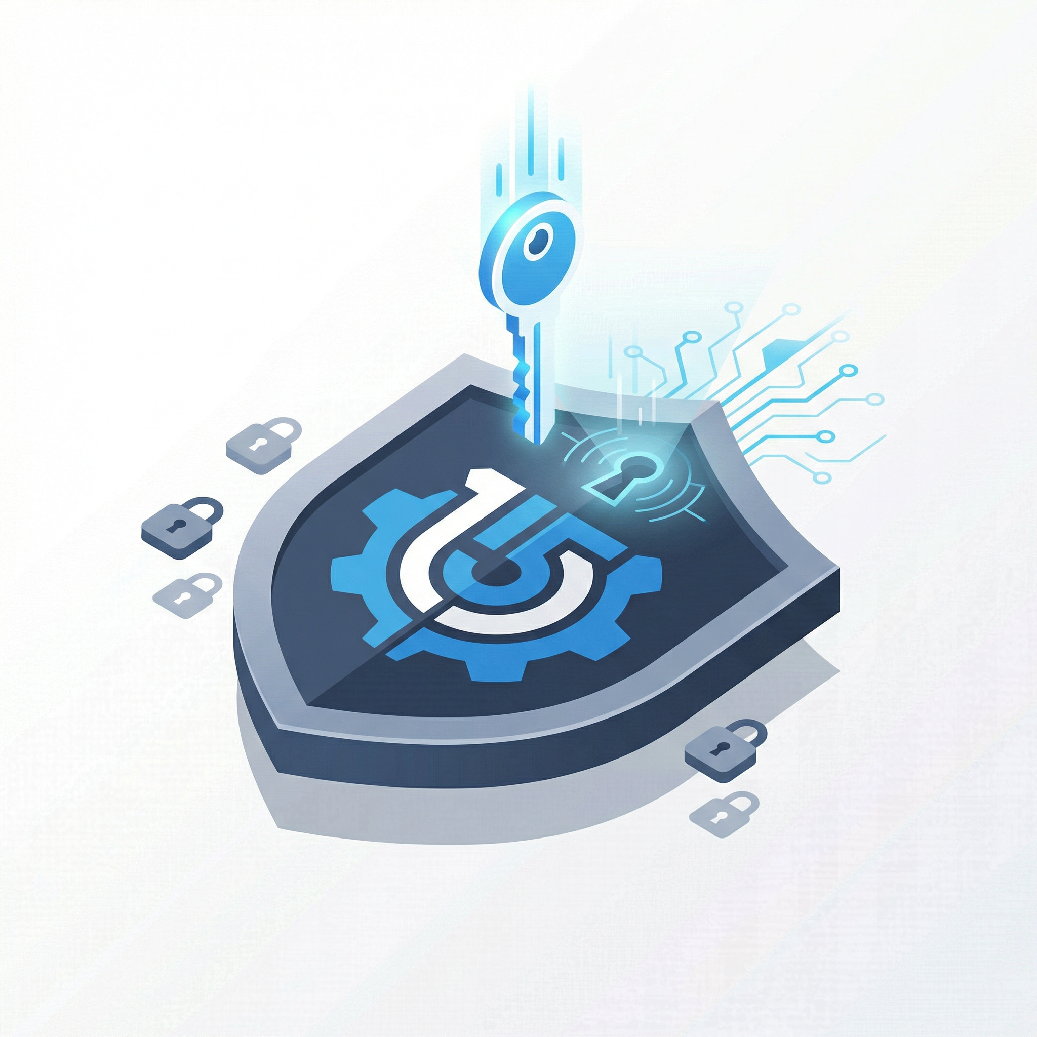 Digital shield with 15 emblem being unlocked by a floating key