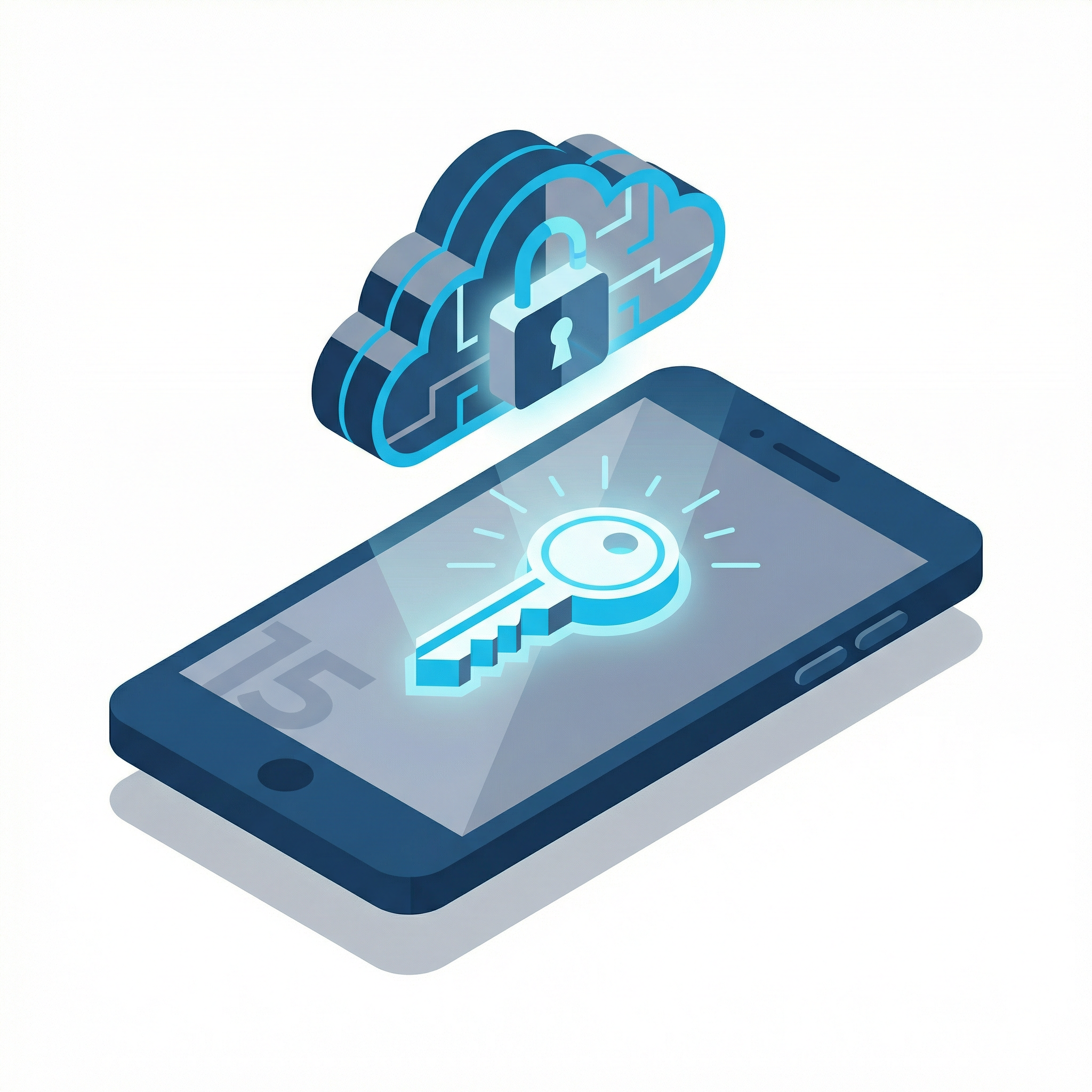 Android 15 smartphone with digital key unlocking a secure cloud symbol