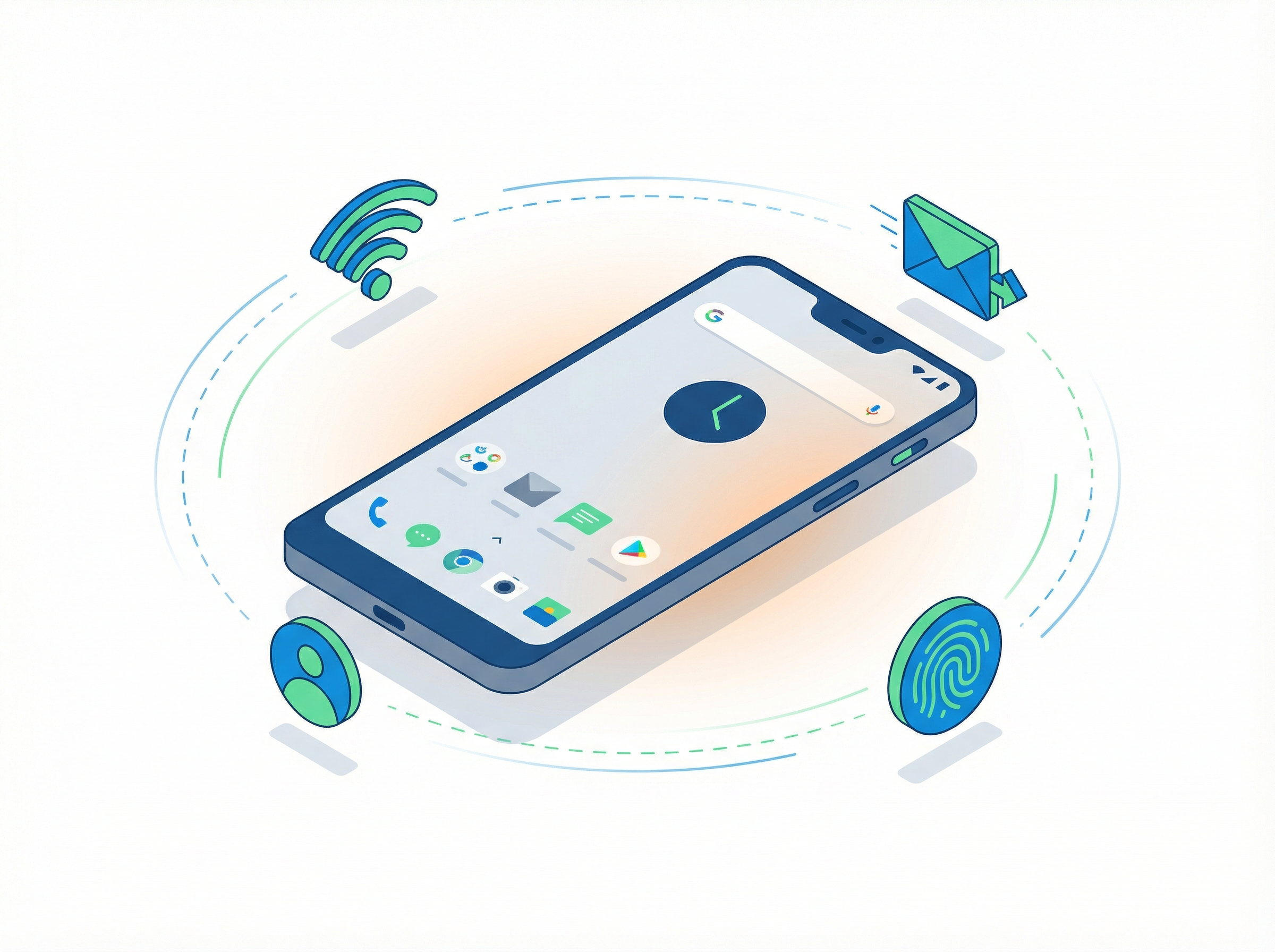 OnePlus Nord CE 3 freshly set up after FRP removal, with Wi-Fi, email, fingerprint, and profile setup icons floating around the unlocked device